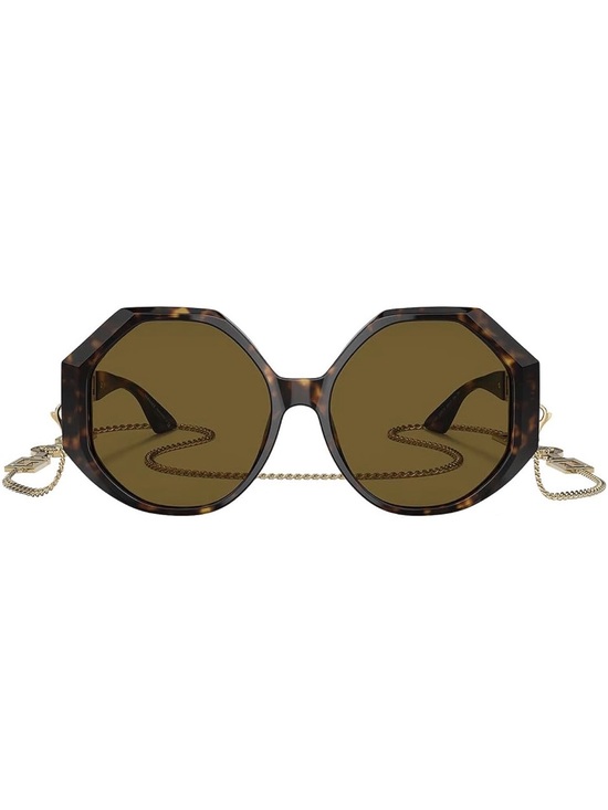 Versace Tortoiseshell Octagonal Sunglasses with Gold Chain Link Temples